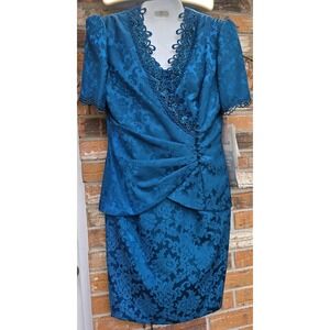 NWT Scott McClintock VTG Floral Brocade Teal Mother of Bride Dress Size 12